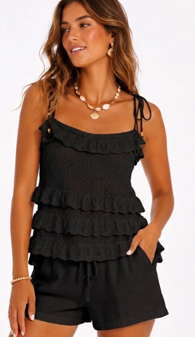 BATA TRICOT RENDADA - MY PLACE-preta